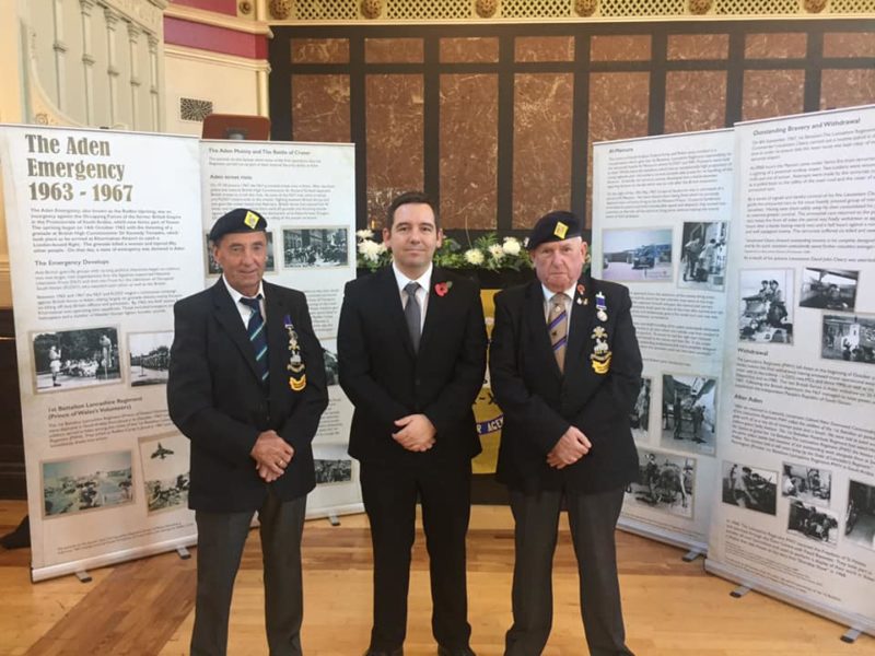 Council Leader David Baines with Tony Hodson and Paul Pennington who both served with the 1st Battalion Lancashire Regiment in Yemen in 1967