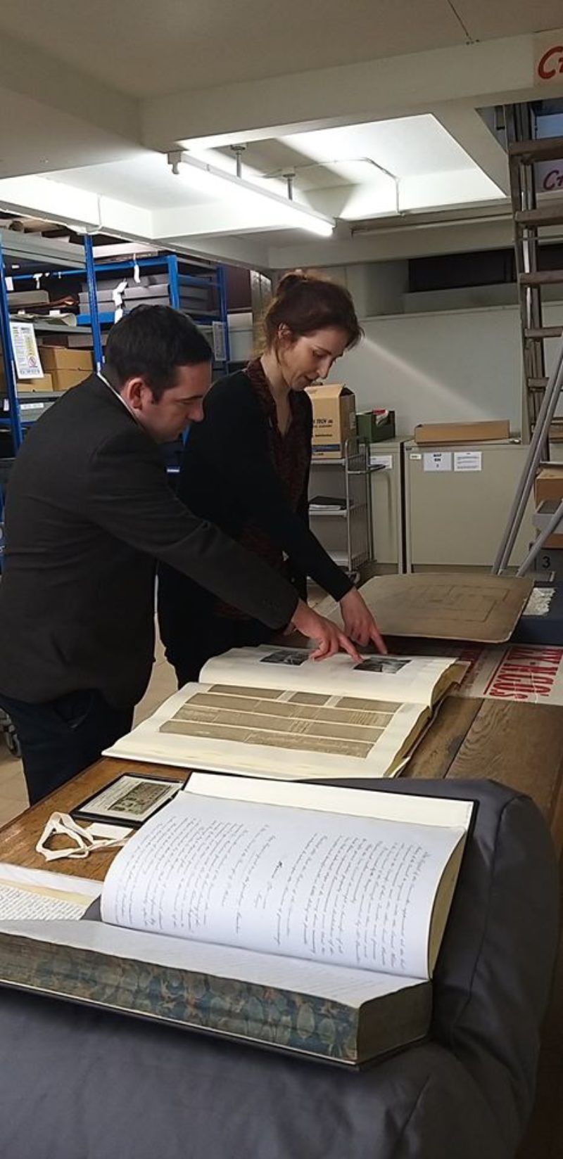 Council Leader David Baines visiting the Archive Service at the Gamble today