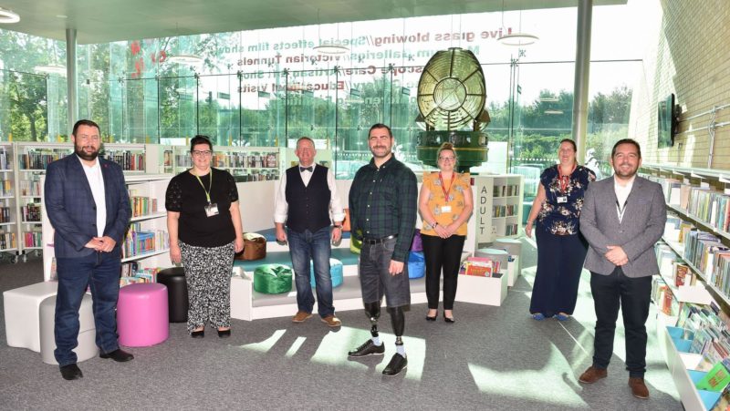 Library staff, Town Deal Board Chairman John Tabern, Andy Reid, Cllr Burns and Cllr Baines at the opening today