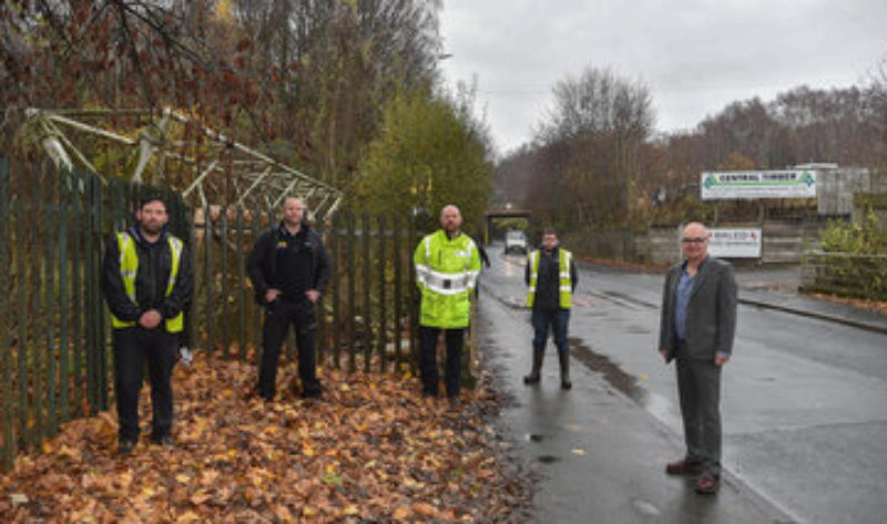Cllr Andy Bowden, John Stone and workers who have been carrying out the desilting work on site today