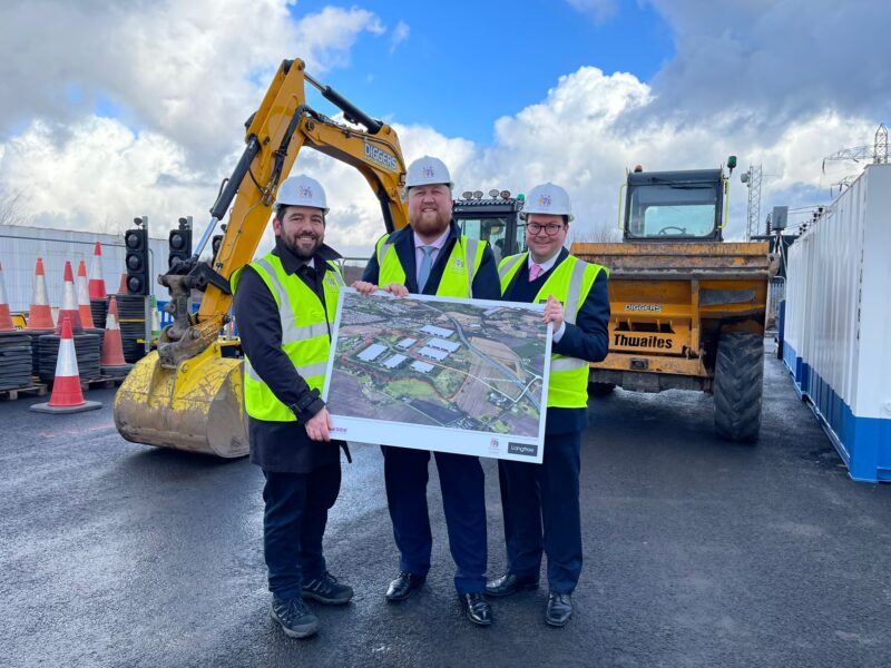 Council Leader David Baines, Deputy Leader Sev Gomez-Aspron, and Conor McGinn MP at the site last year as works began on the link road