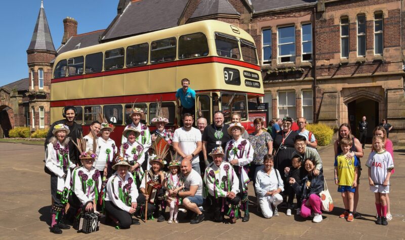 Just a few of the performers and attendees outside the town hall